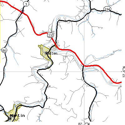 Zip code 41601 close-up map