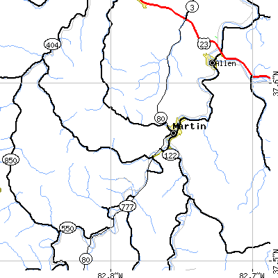 Zip code 41649 close-up map