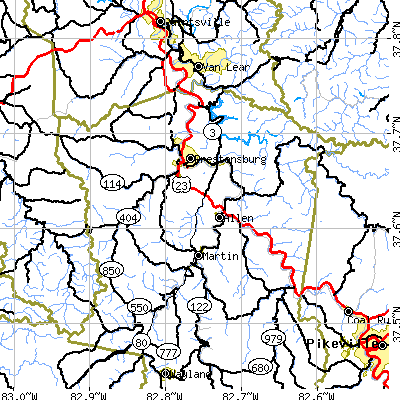 Zip code 41653 close-up map