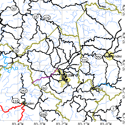 Zip code 41701 close-up map