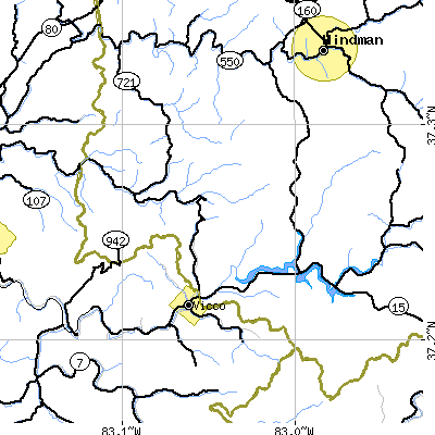 Zip code 41773 close-up map
