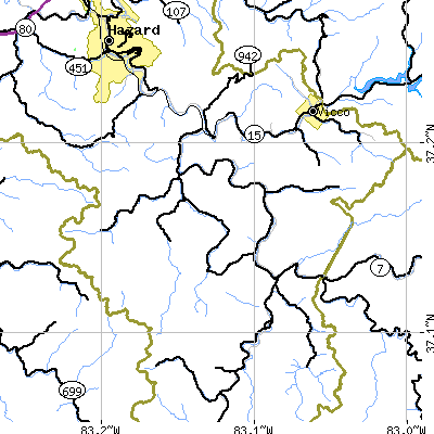 Zip code 41774 close-up map