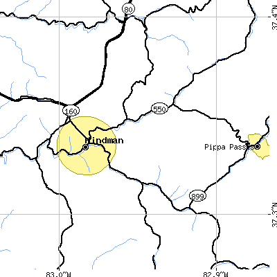 Zip code 41822 close-up map