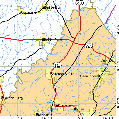Zip code 35031 close-up map