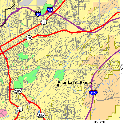 Zip code 35213 close-up map