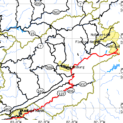 Zip code 41858 close-up map