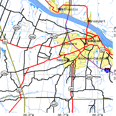Zip code 42001 close-up map