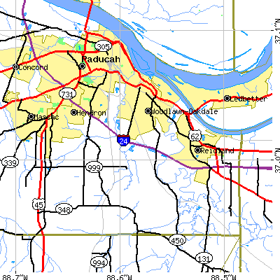 Zip code 42003 close-up map