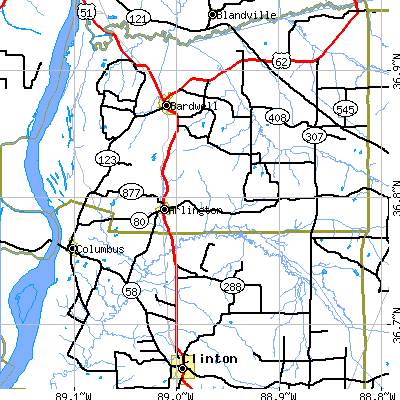 Zip code 42021 close-up map