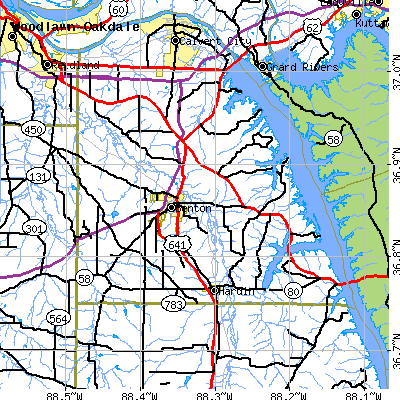 Zip code 42025 close-up map