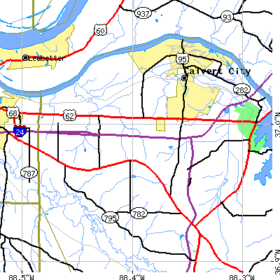Zip code 42029 close-up map