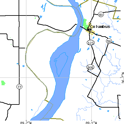 Zip code 42032 close-up map