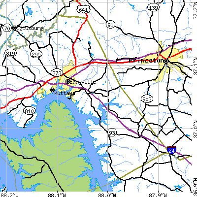 Zip code 42038 close-up map