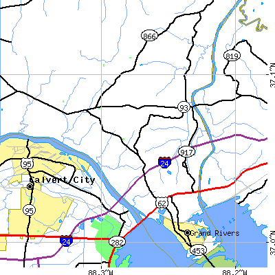 Zip code 42045 close-up map