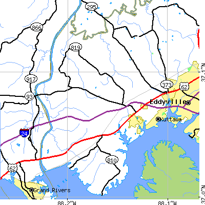 Zip code 42055 close-up map