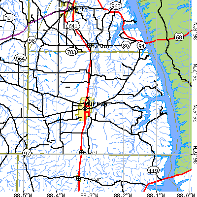 Zip code 42071 close-up map