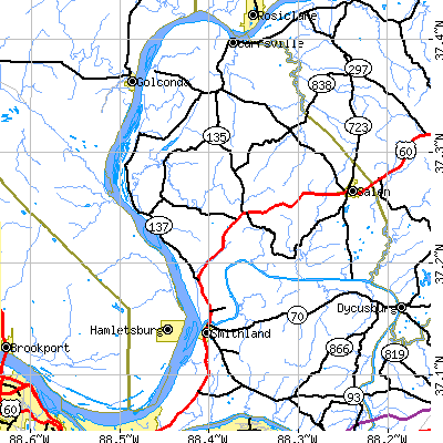 Zip code 42081 close-up map