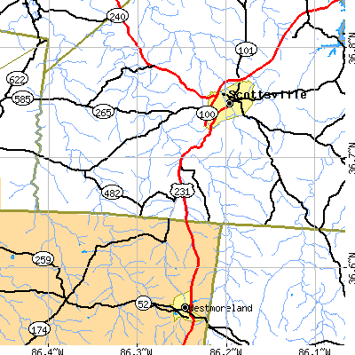 Zip code 42120 close-up map