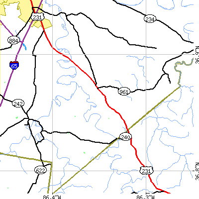 Zip code 42122 close-up map