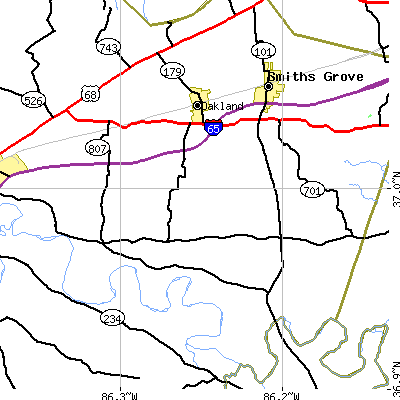Zip code 42159 close-up map