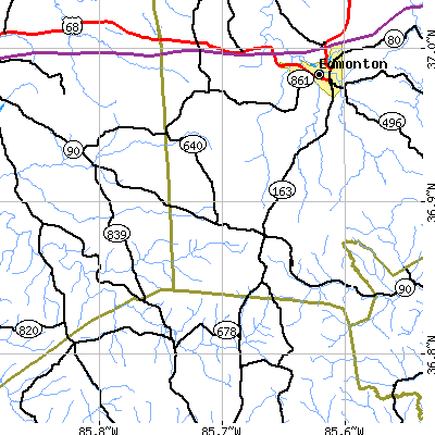 Zip code 42166 close-up map