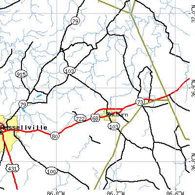 Zip code 42206 close-up map