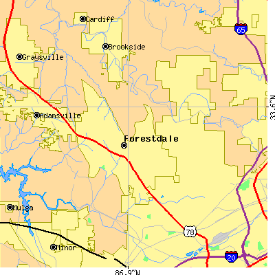 Zip code 35214 close-up map