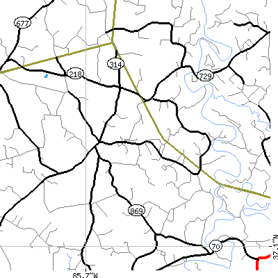 Zip code 42214 close-up map