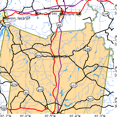 Zip code 42217 close-up map