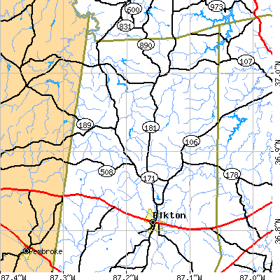 Zip code 42220 close-up map
