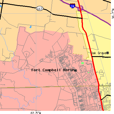 Zip code 42223 close-up map