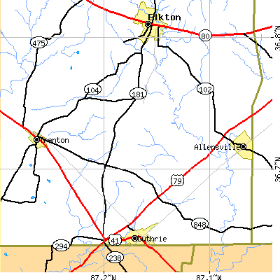 Zip code 42234 close-up map