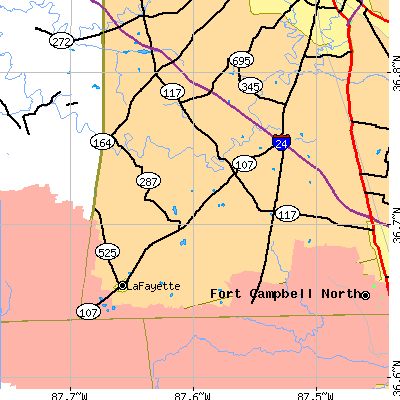 Zip code 42236 close-up map