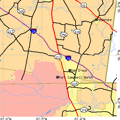 Zip code 42262 close-up map