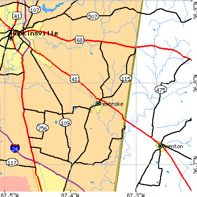 Zip code 42266 close-up map
