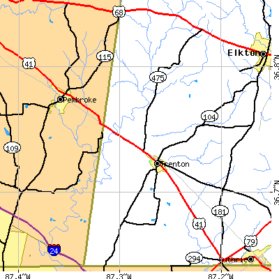 Zip code 42286 close-up map