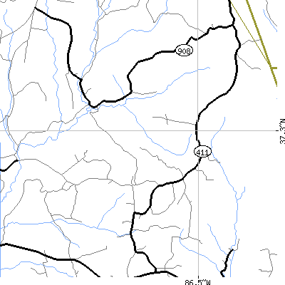 Zip code 42287 close-up map