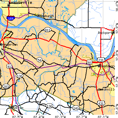 Zip code 42301 close-up map