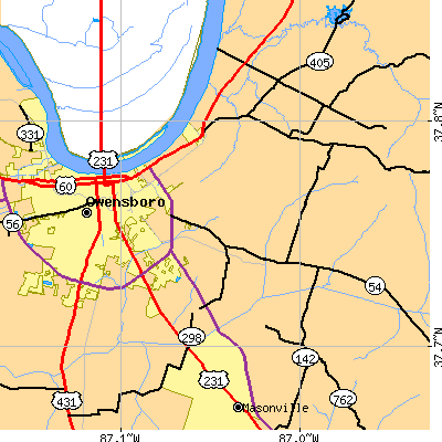 Zip code 42303 close-up map