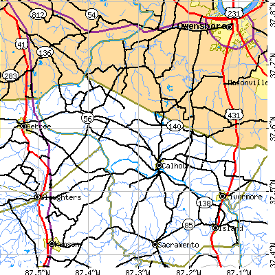 Zip code 42327 close-up map