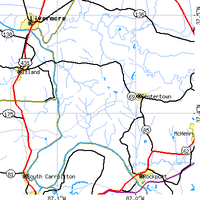 Zip code 42328 close-up map