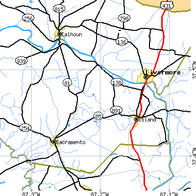 Zip code 42350 close-up map