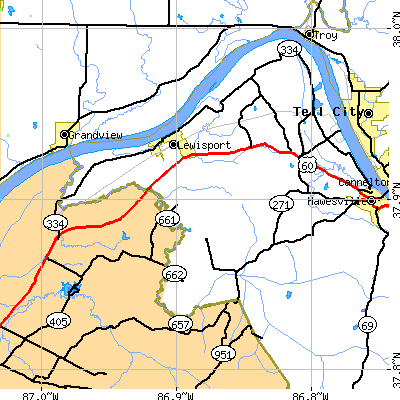 Zip code 42351 close-up map