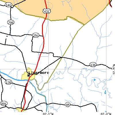Zip code 42352 close-up map
