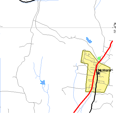 Zip code 42354 close-up map