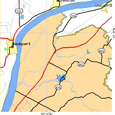 Zip code 42355 close-up map