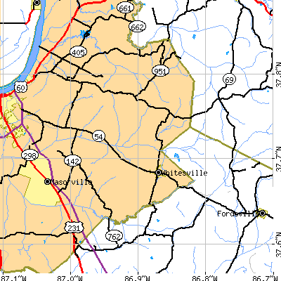 Zip code 42366 close-up map