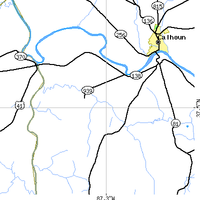 Zip code 42371 close-up map