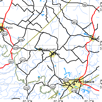 Zip code 42404 close-up map