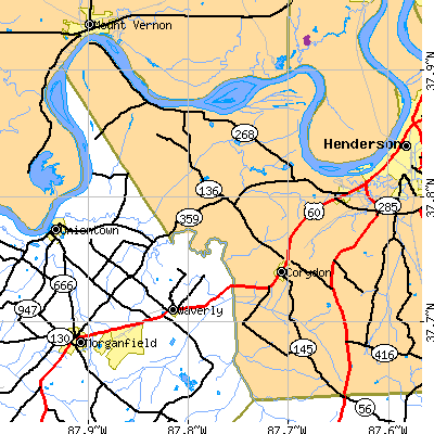 Zip code 42406 close-up map